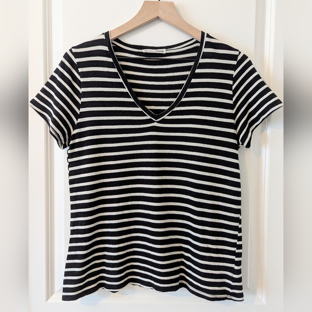 Reformation XS t-shirt black and white stripe